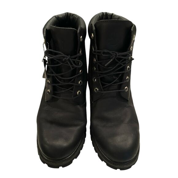 US 13W MEN'S BLACK TIMBERLAND PREMIUM LEATHER WATERPROOF BOOTS LOGO SIDE - Picture 5 of 10